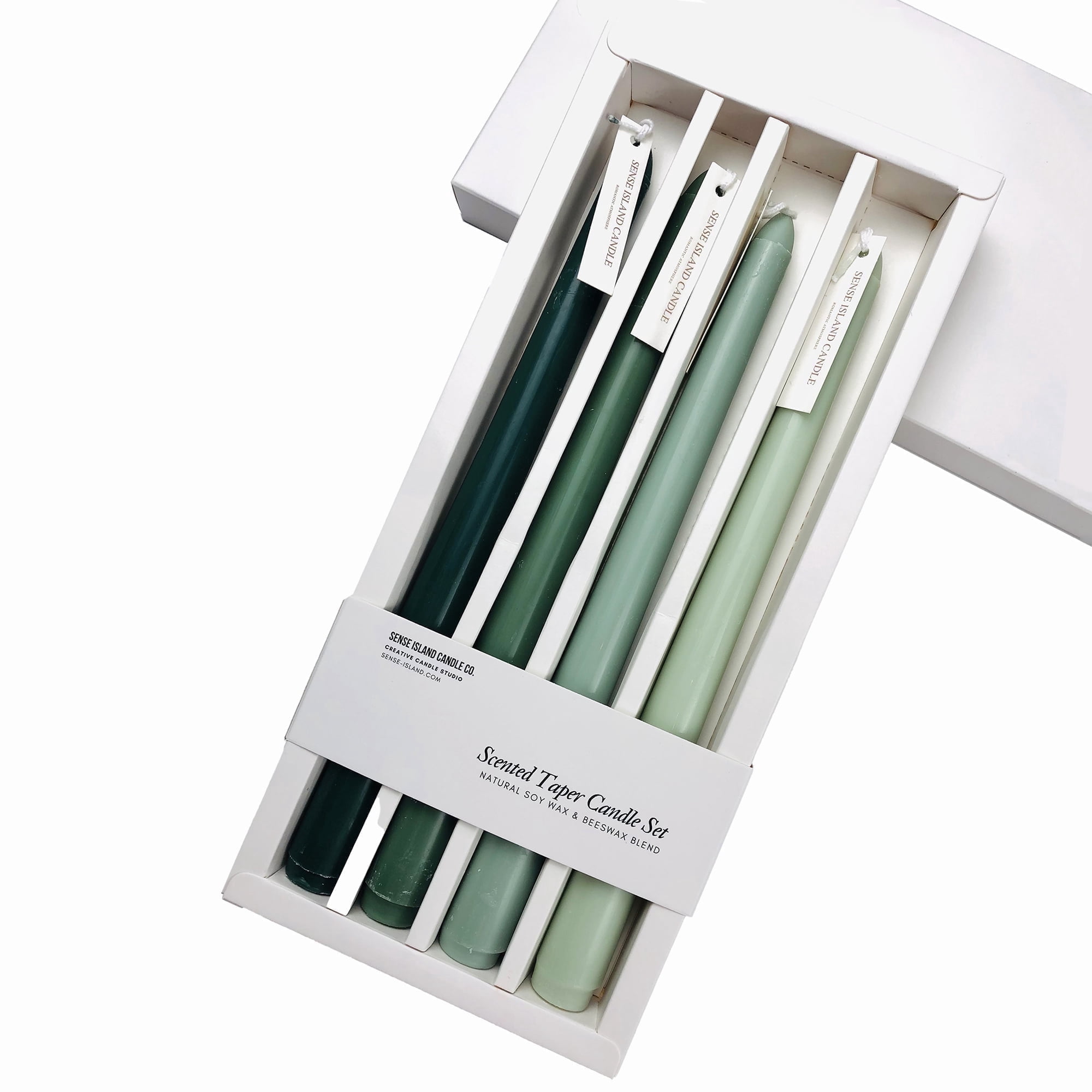 Taper Candles 10'' Colored Candle Sticks Set of 4 | Amber&Oud Scented, Natural Soy Wax | Home Decor Kitchen Decor Wedding Decorations (Green Shades)