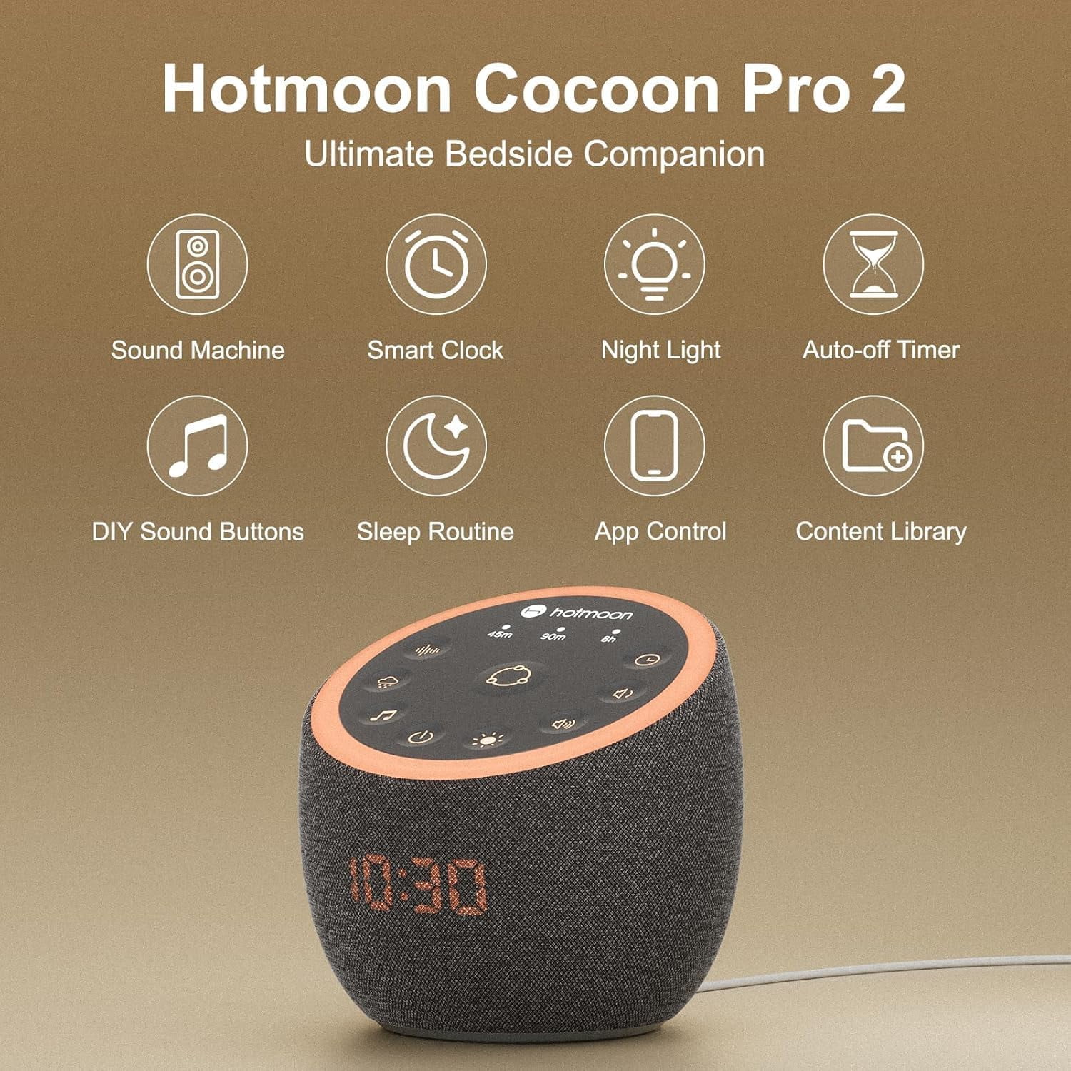 Hotmoon Cocoon Pro 2 Smart White Noise Sound Machine, Alarm Clock for Bedroom, 388 Soothing Sounds, Sleep Trainer, Routine Builder, App Control, Adults Mindfulness Meditation