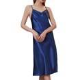 thumbnail image 2 of Defitshape Women's Silk Nightgown Midi Chemise Satin Sleep Dress Sleeveless Side Slit Pajama Dress Knee Length Criss Cross Open Back Sexy Sleepwear Nightie Lingerie Bright Navy Blue XX-Large, 2 of 5