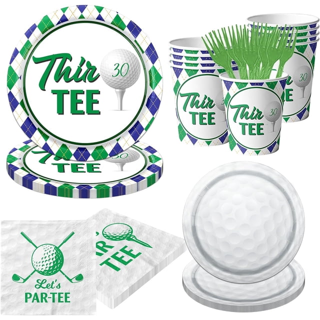 Golf 30th Birthday Party Decorations, 100Pcs Let's Par-Tee Disposable Golf Plates and Napkins Tableware Kit for Sports Theme 30th Birthday Party Favors, Golf Party Supplies