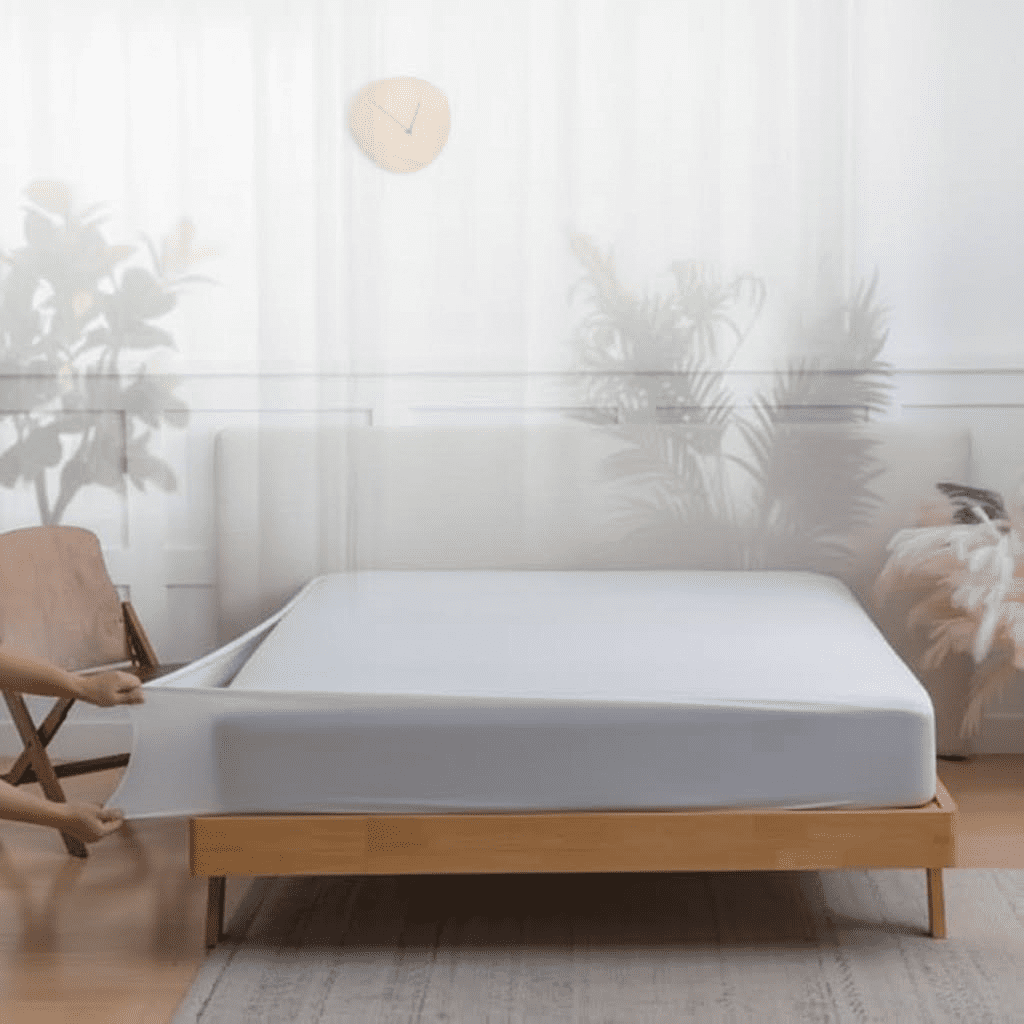 Full Size Box Spring Cover with 4-Way Stretch Elastic Band, Smooth Wrap-Around Bed Skirt for Hotel and Home Use in White