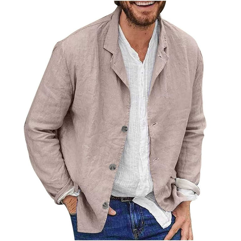 Linen Blazer for Men Men s Casual Suit Blazer Jackets Solid Color Cotton Linen Lightweight Long Sleeve Single Breasted Coats Loose Fit Cardigan Tops