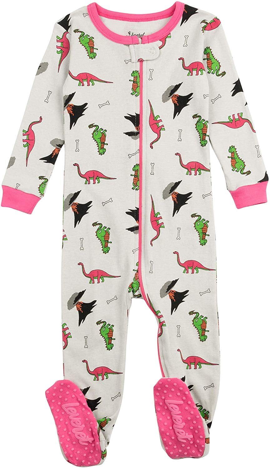 Leveret Kids & Toddler Boys Girls Footed Pajamas 100 Cotton Dinosaur Grey (Size 2 Years