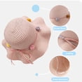 thumbnail image 3 of Sombrero de paja con borde ondulado para niñas, de verano, con circunferencia de la cabeza de 50 a 54 cm, protector solar, lazo, bola de pelo, para playa, con cuerda a prueba de viento, color rosa, 3 of 5