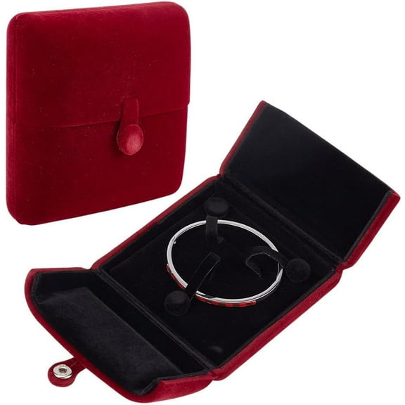 Velvet Bracelet Box Double Open Jewelry Gift Box Bracelet Jewelry Packaging Boxes for Birthday Wedding Engagment Proposal Anniversary Dark Red Dark Red