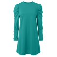 thumbnail image 3 of Women Fashion Solid Crew Neck Puffy Sleeve Button Long Sleeve Dress Midi Dress Long Sleeve Tunic Dress for Women Ladies Maxi Dress Loose Maxi Dress with Pockets Wrap Summer Dress for Women Womens Long, 3 of 4