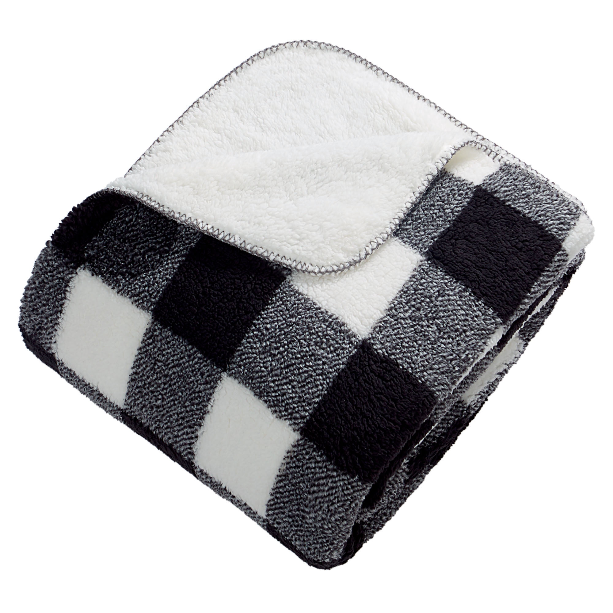 Couverture imitation mouton Damier noir HOMETRENDS, grand 20 % polyester recyclé