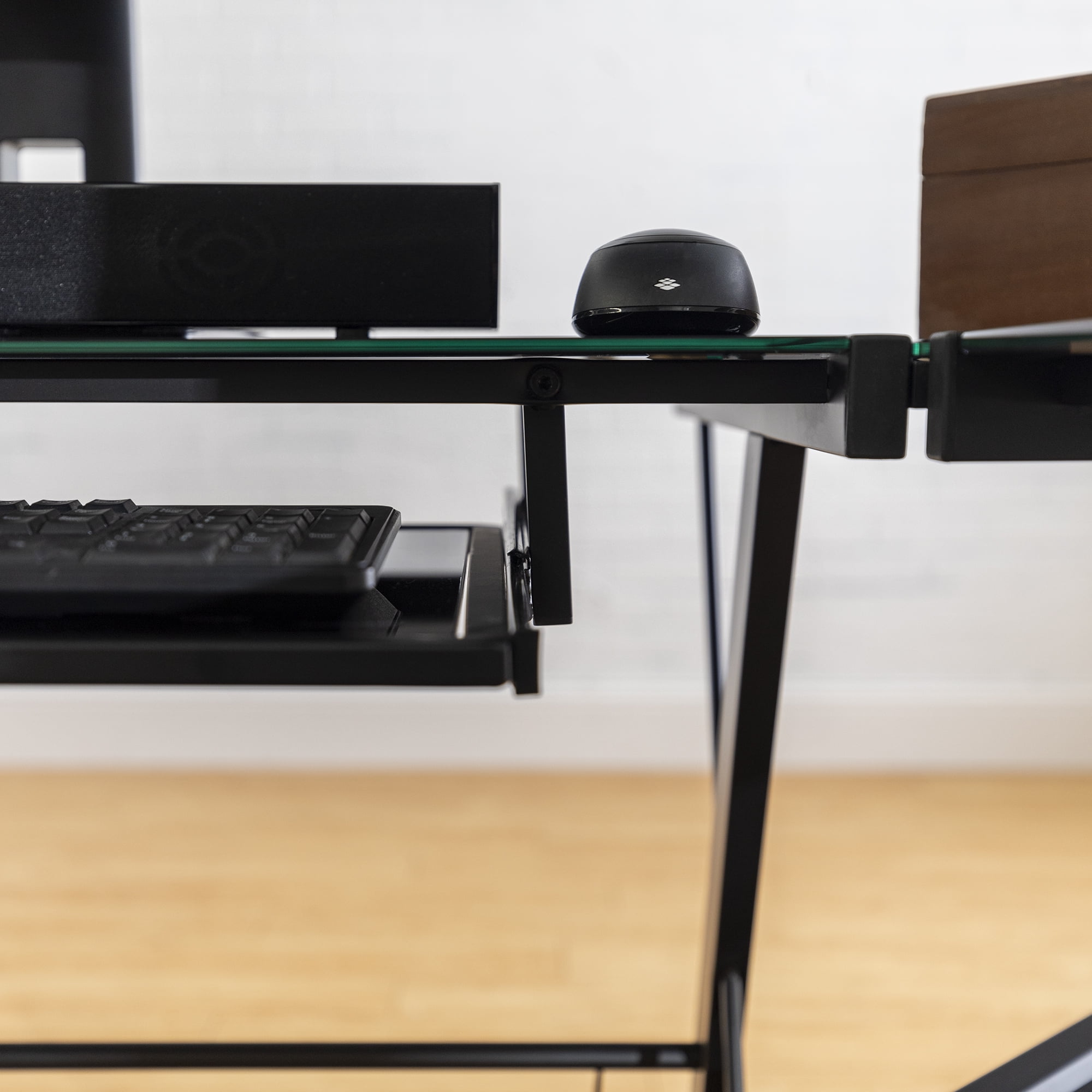 Modern Glass and Metal L-Shaped Corner Computer Desk by Manor Park
