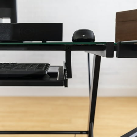 Walker Edison - 51" L-Shaped Modern Glass Corner Computer Desk - Black