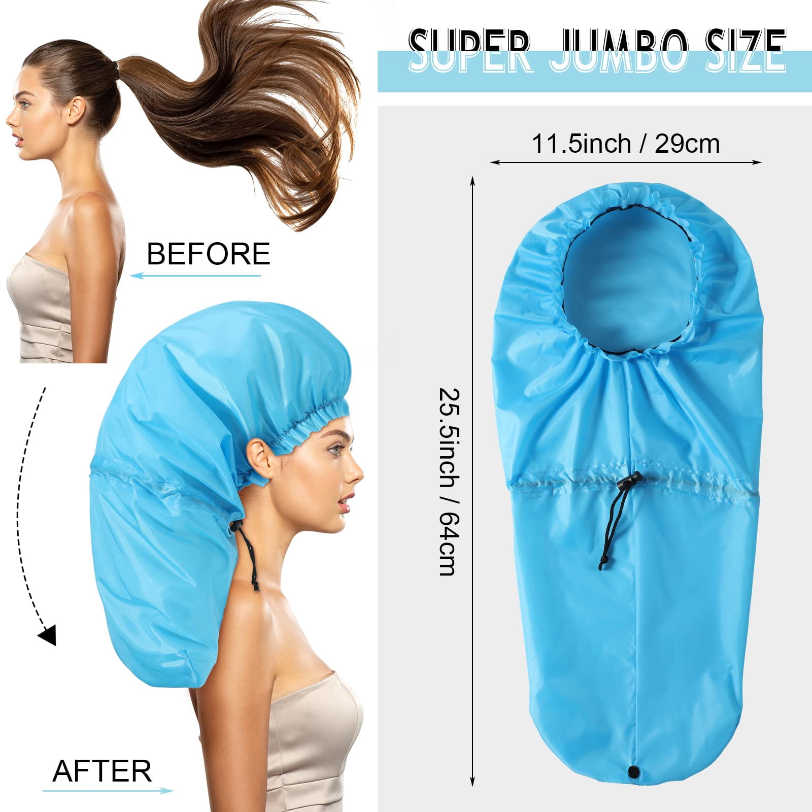 4 Large Shower Cap For Braids Extra Long Women Hair Locs Foldable Waterproof Reusable Xl Bonnets Dreadlocks Drawstring Bath Caps(pink  Blue Green Purple)
