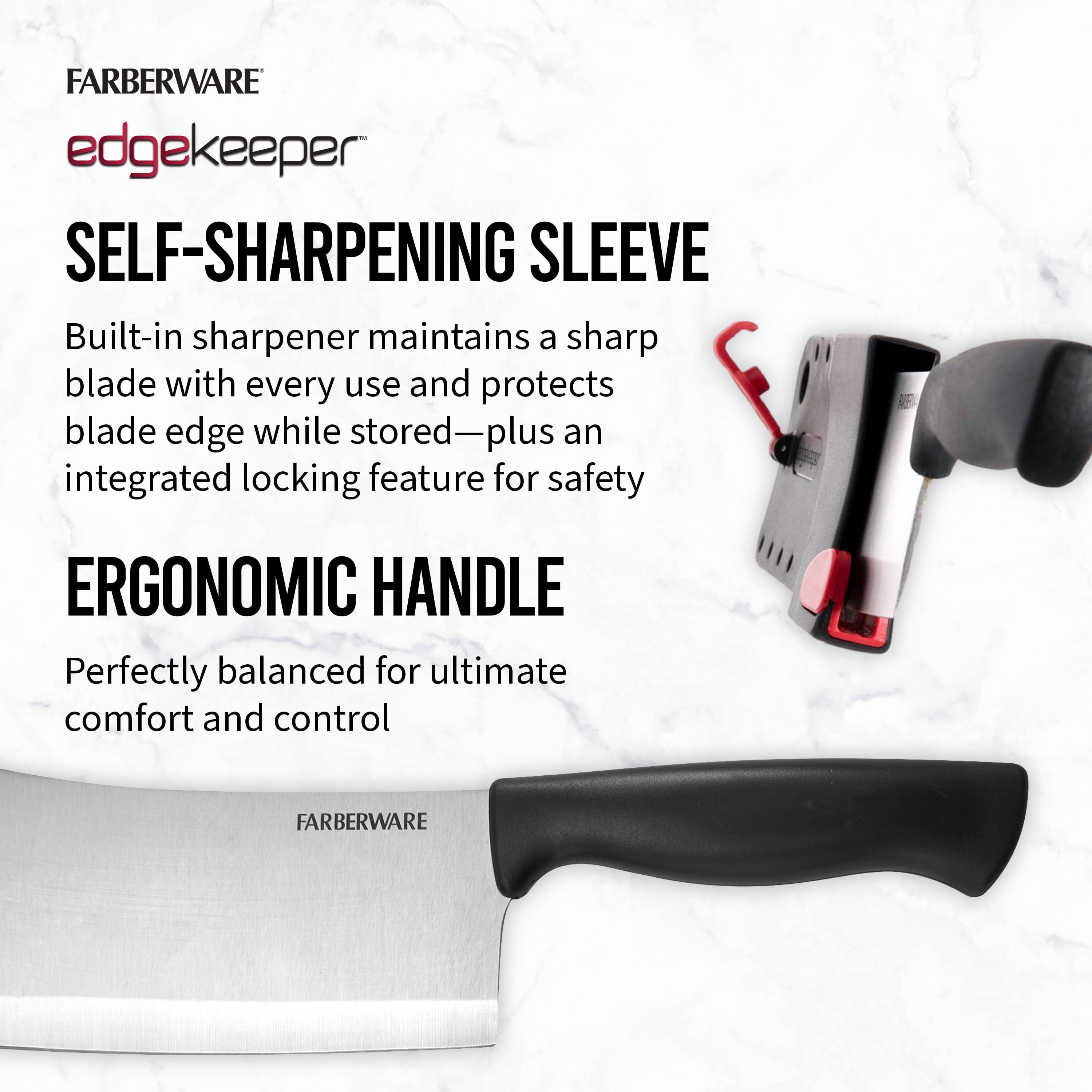 Farberware Edgekeeper Classic 6-inch Cleaver Knife with Black Self-Sharpening Sleeve and Handle