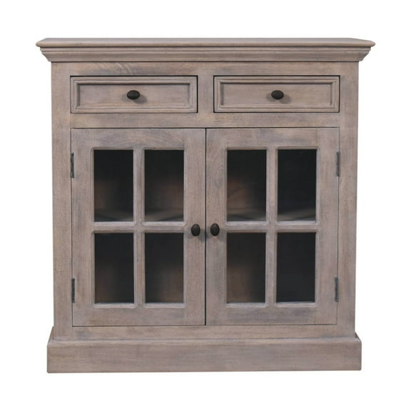 Lesuto Stone Finish Cabinet with Glazed Doors - Modern, brass, 2 Drawers