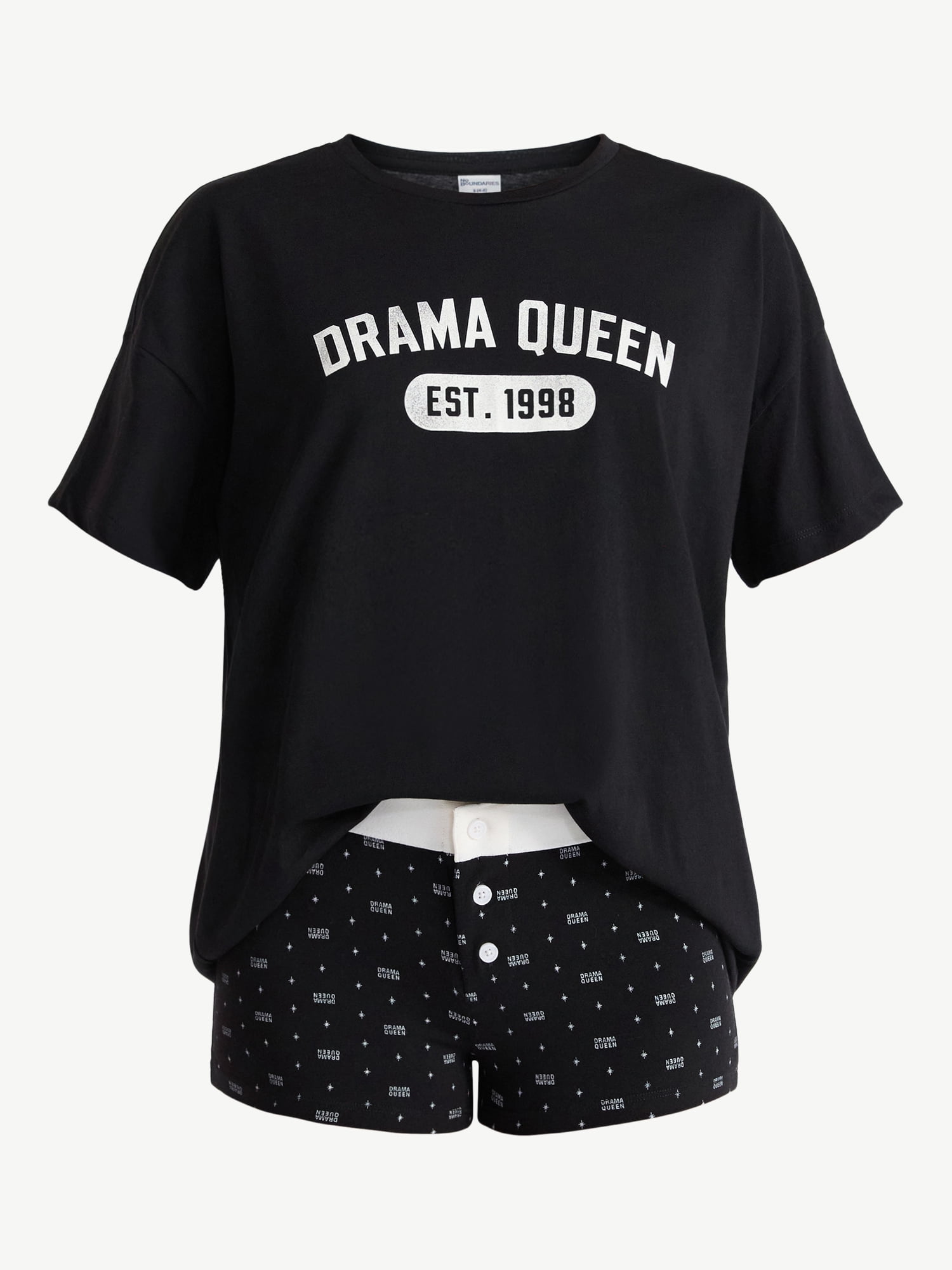 No Boundaries Sleepwear Cotton Tee and Boxer Shorts Set, 2-Piece, Women’s