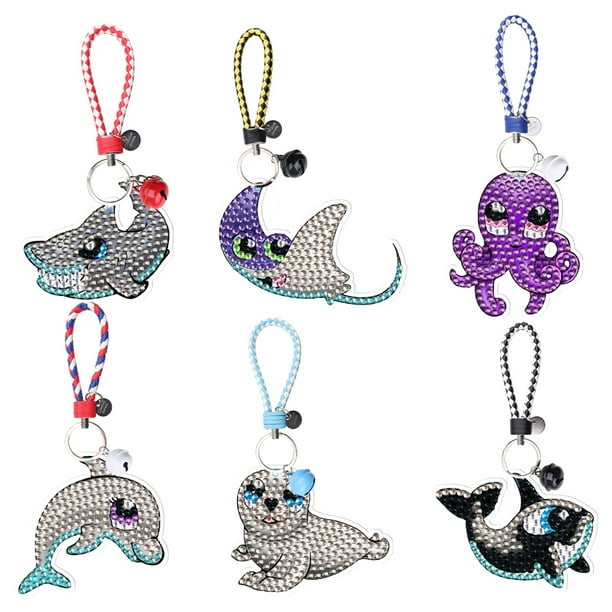 (YS141) Llavero DIY Con Diamantes Punteados Marinos Dibujos Animados 6 Piezas (doble Cara Con Diamantes)