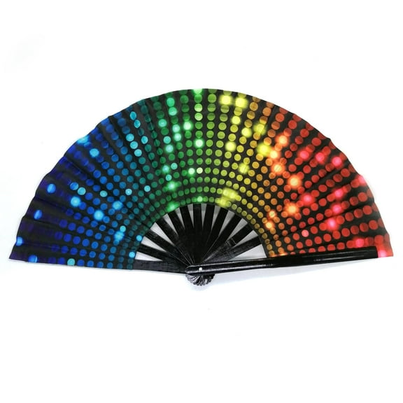Ffscafscn Folding Fan UV Glow Rave Bamboo Summer Hand Fan Polka Dot Decoration Dancing Party Wedding Night Club Concert Festival Large