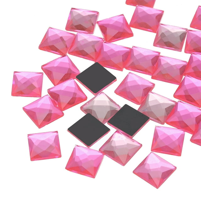 Unique Bargains 50 Pcs Acrylic Flat Back Rhinestones 12mm Square Artificial Gemstone for Crafts Costume Jewelry Making Pink