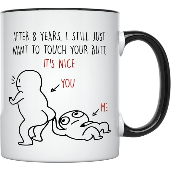 YouNique Designs 8 Year Anniversary Mug, 11 Ounces, Funny 8th Anniversary Coffee Mug for Her and Him, Eighth Year Wedding Anniversary Cup, 8th Wedding Anniversary Mug for Husband and Wife (White)