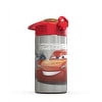 Zak Designs 15.5 oz Kids Water Bottle Stainless Steel with Push-Button Spout and Locking Cover, Cars Lightning McQueen