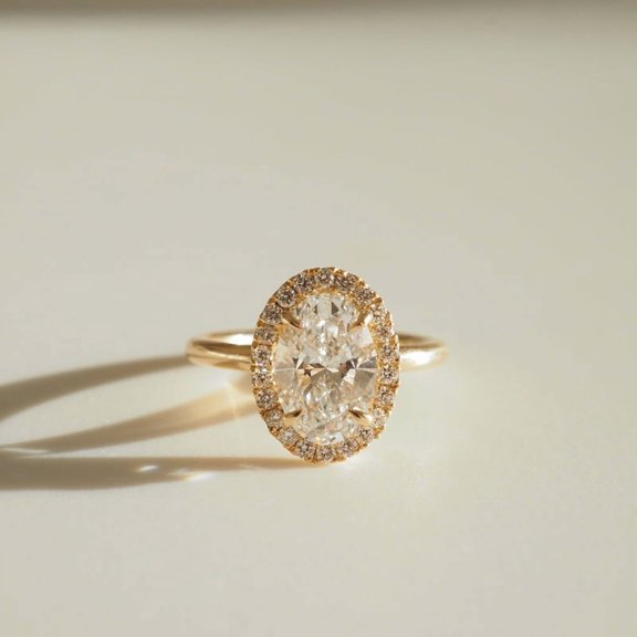 14k Yellow Gold Plated 1.5 CT Oval Moissanite Halo Engagement Ring Vintage Pave Set Bridal Wedding Ring for Women