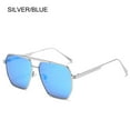 thumbnail image 1 of Retro Lightweight UV400 Protection Oversized Polarized Sunglasses Women's Polygon Sunglasses Metal Frame Men's Shades SILVER/BLUE, 1 of 8