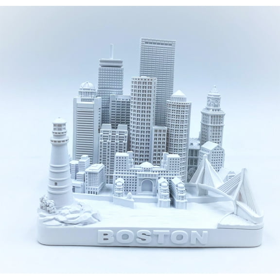 Boston 3D City Famous Building Model Statue Souvenir Decoration for Home Office White 4”