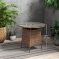 thumbnail image 2 of Brown Round Patio Table with Umbrella Hole - 31.5" Bistro Table for Garden, Balcony & Outdoor Dining - Steel & Rattan Coffee Table, 2 of 7