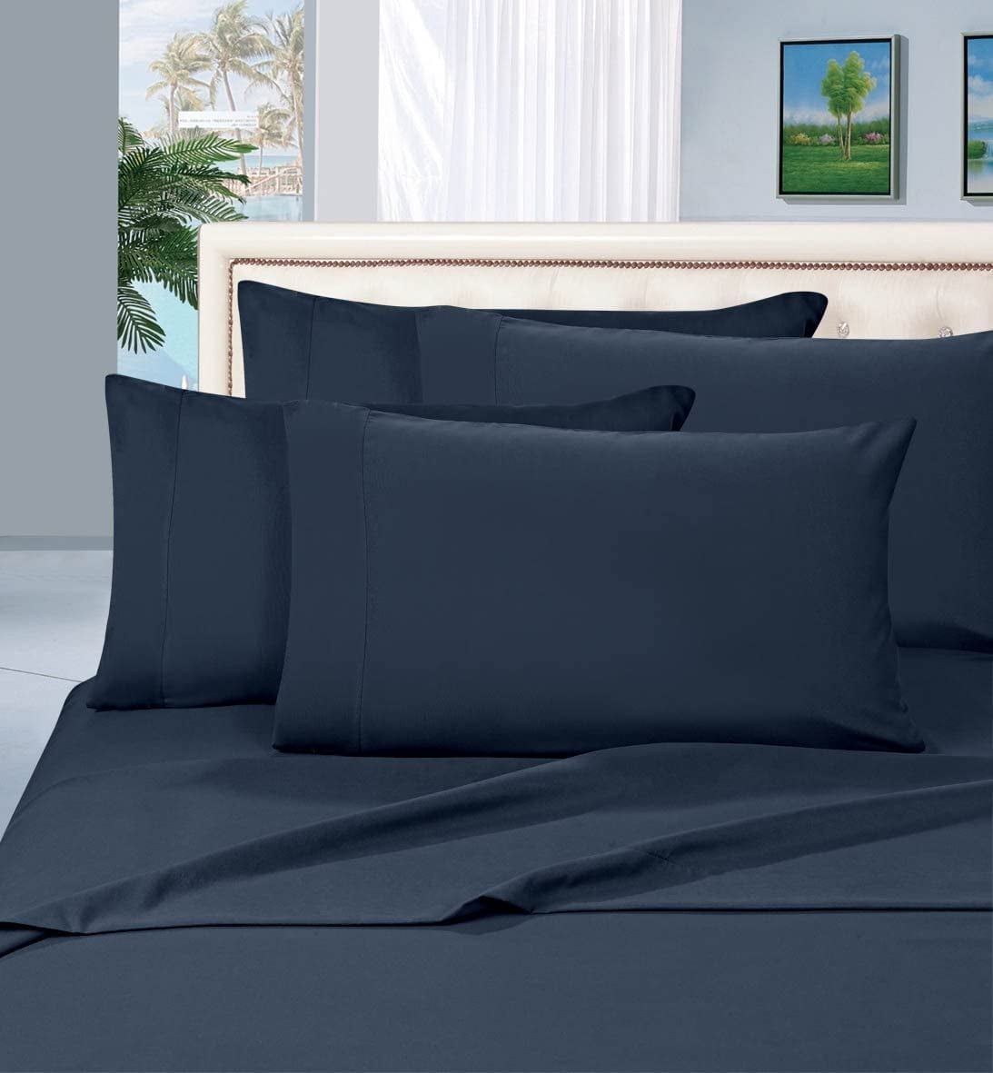 1800 Thread Count Microfiber Bed Sheet Set, King, Navy, Blue