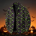 thumbnail image 2 of GrmtClth Retro Mens Halloween Jack O Lantern Trucker Jacket Long Sleeve Snap Buttons Relaxed Cut Halloween Travel Outerwear Dark Purple 3XL, 2 of 6