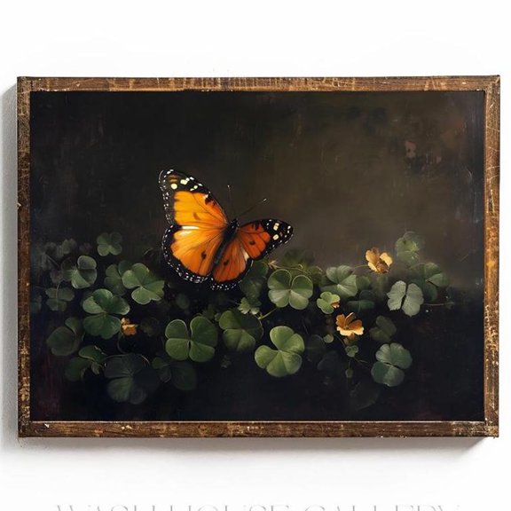 Dark Spring Wall Art For St Patricks Day Decor Saint Patricks Day Wall Art Dark Academia Decor For Spring Lucky Clover Dark Butterfly Poster, 16x24 UNFRAMED