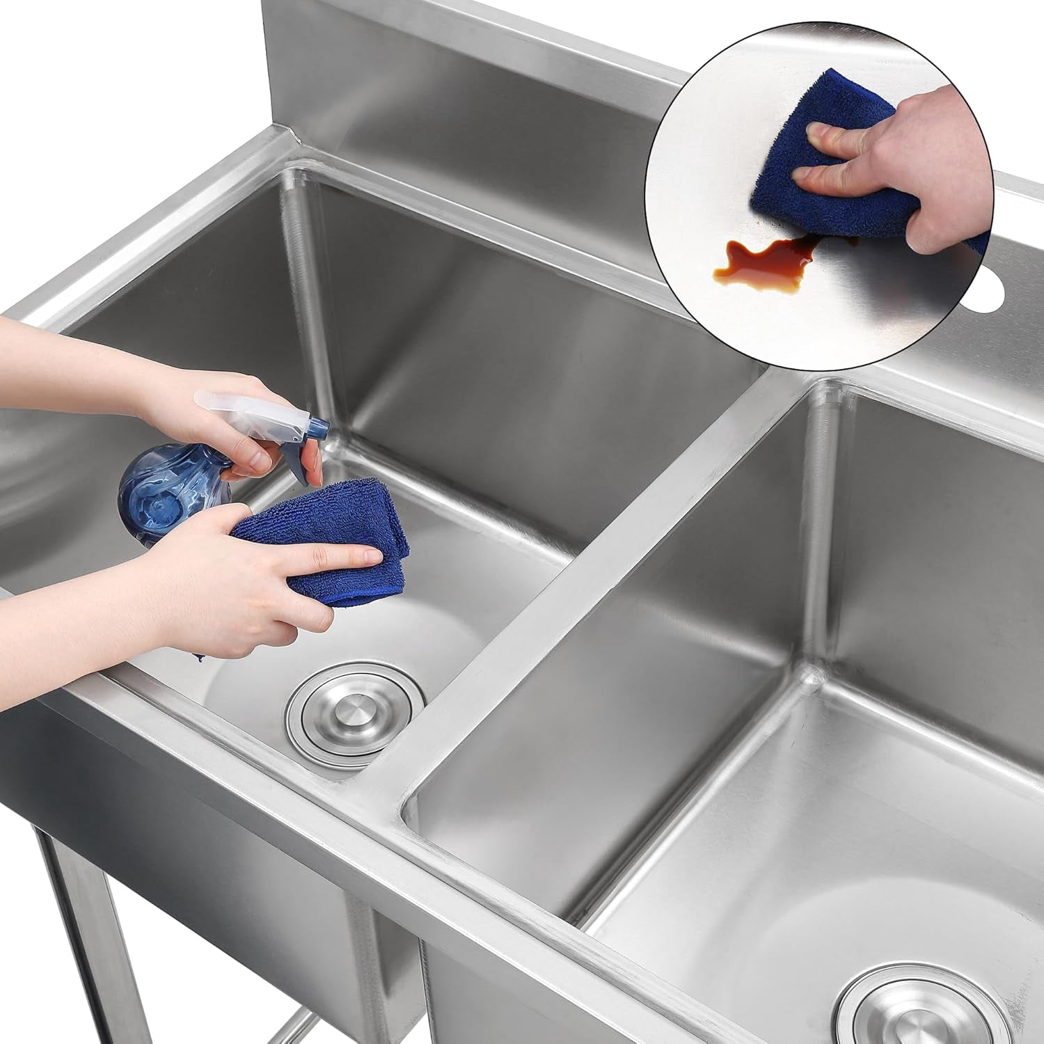 Eastvita Freest&ing Dual Bowl Utility Sink 41x23x45 in NSF Certified 304 Stainless-Steel Corrosion Resistant With Removable Filter Baskets Utensil Slots Adj Legs Versatile For Kitchen