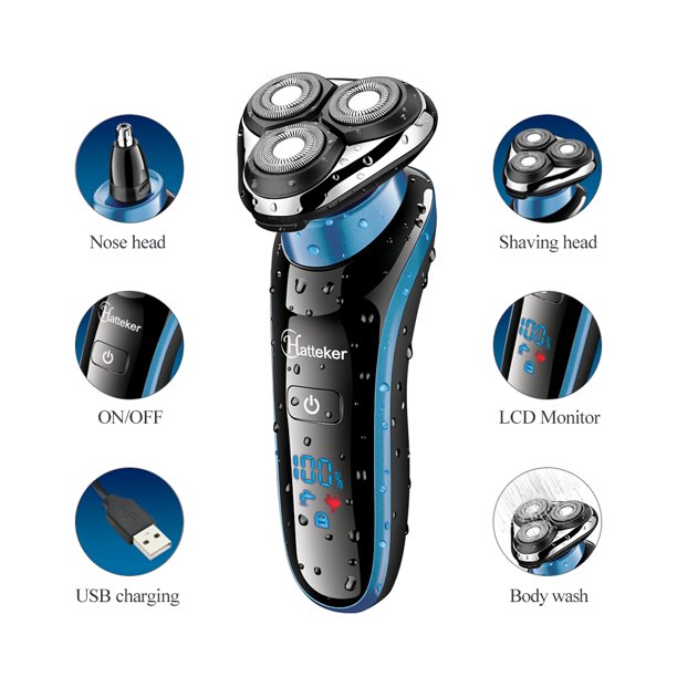 Hatteker RSCX9608 Electric Rotary Shaver with Nose Hair Trimmer
