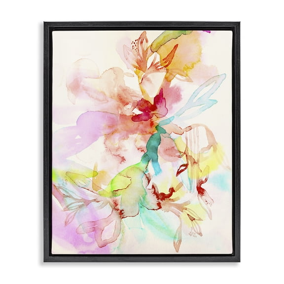 Stupell Industries Abstract Watercolor Island Flowers Abstract Painting Black Floater Framed Canvas Art Print Wall Art, 17 x 21