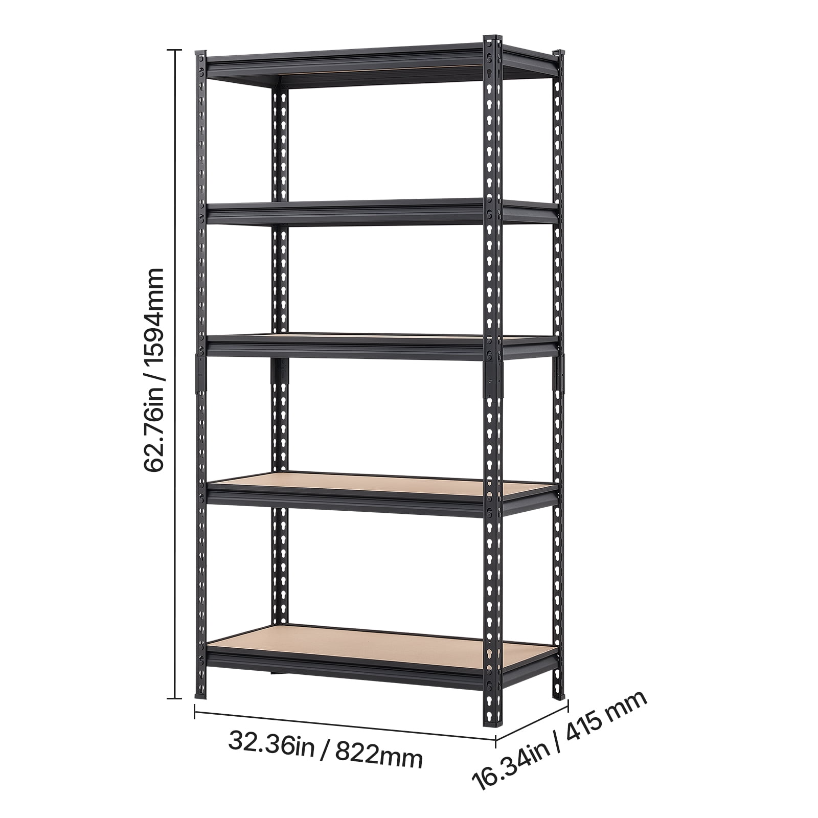 KFFKFF 5-Tier Adjustable Storage Shelves, 2000 lbs Capacity, Heavy-Duty Metal Rack for Garage, Kitchen, Pantry, Basement, or Bathroom, 32.36" W x 16.34" D x 62.76" H