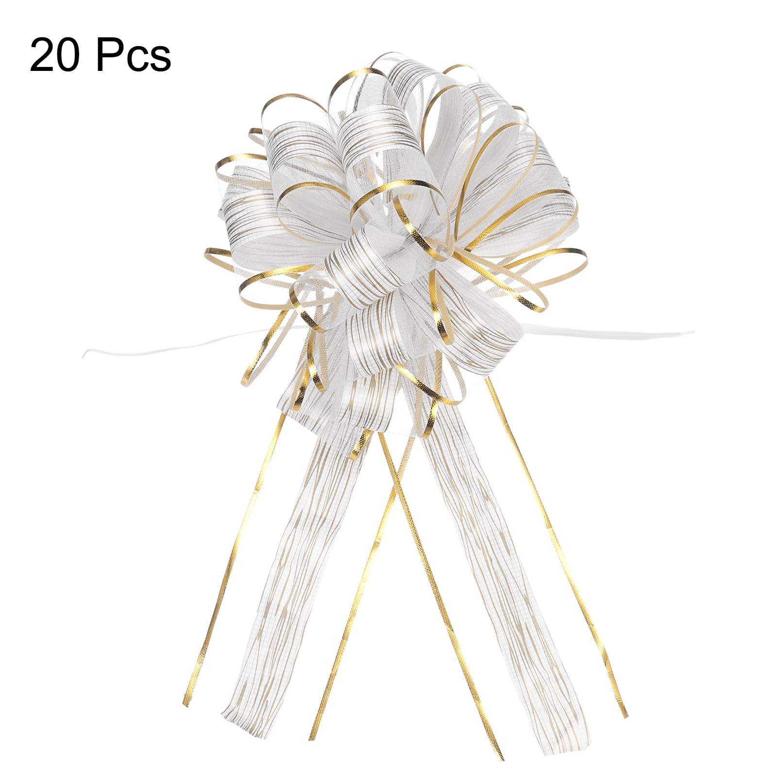 20pcs 8 Inch Large Pull Bow Gift Wrapping Bows Ribbon Organza White for Wedding Presents Christmas Party