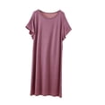 thumbnail image 2 of Ohufall Womens Sleepshirt Short Sleeve Crew Neck Solid Color Nightgown Loose Fashion Home Wear Sleepwear Pajamas, 2 of 7