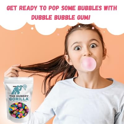 Dubble Bubble Gum - 5 lb Bulk Bag (Around 285 pieces) of 4 Flavor Assortment of Individually Wrapped Chewing Gum in a Resealable Stand-Up The Hungry Gorilla Bag - Gluten Free