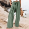 thumbnail image 2 of LWavelet Women's Drawstring Waist Linen Blend Wide Leg Pants with Ankle Ties for Casual & Summer Outfits Mint Green L, 2 of 7