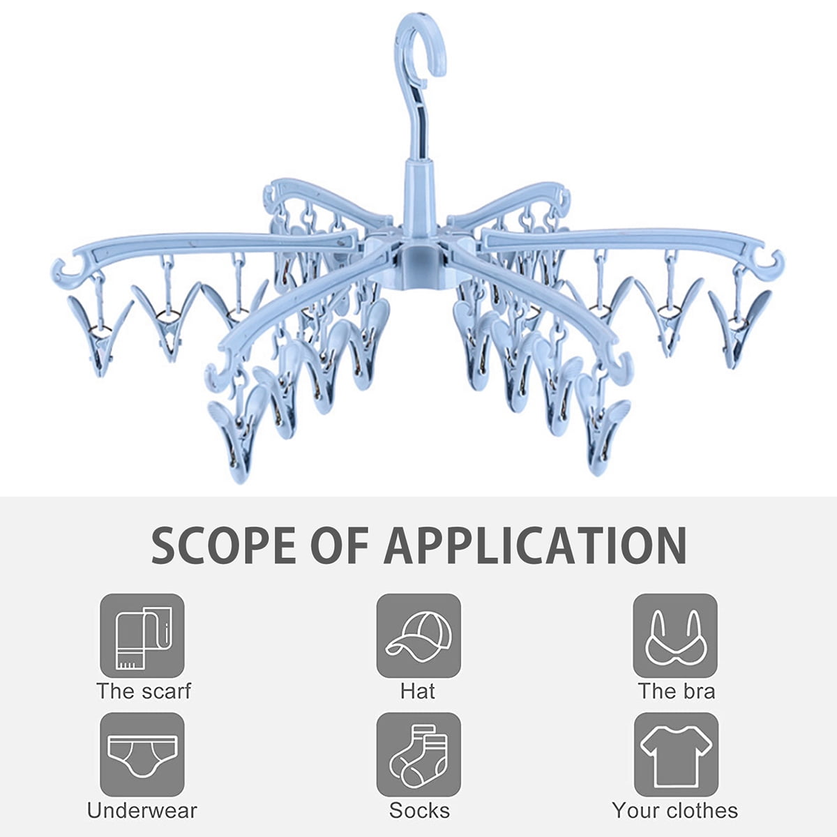 Hvxrjkn Sock Drying Rack 24 Clips Plastic Laundry Clothes Hanger Rotatable Hanger Dryer Foldable Portable for Socks Underwear Baby Clothes