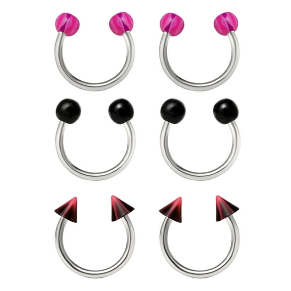Body Jewelry Women's 18 Gauge Multi-Color Stainless-Steel Horseshoe Cartilage, 6 Pack