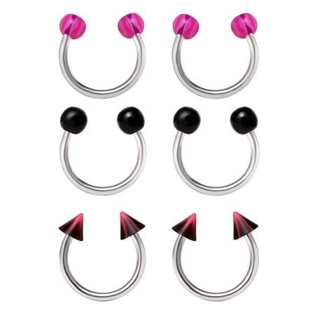 Body Jewelry Women's 6-Piece 18 Gauge Stainless Steel Multi-Color Horseshoe Cartilage Set