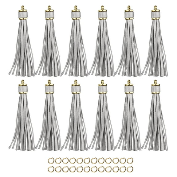 12pcs PU Leather Tassels, 4.3" Keychain Tassel Charm Tassel with Small Rings for Jewelry Making(Silver)