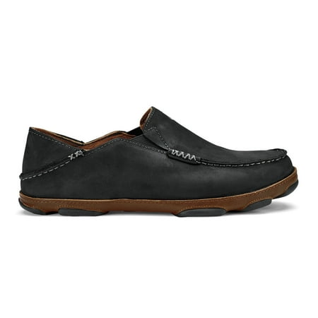 OluKai Moloa Slip-On Shoes Black Toffee Mens 10128-4033 Waxed Leather Comfort