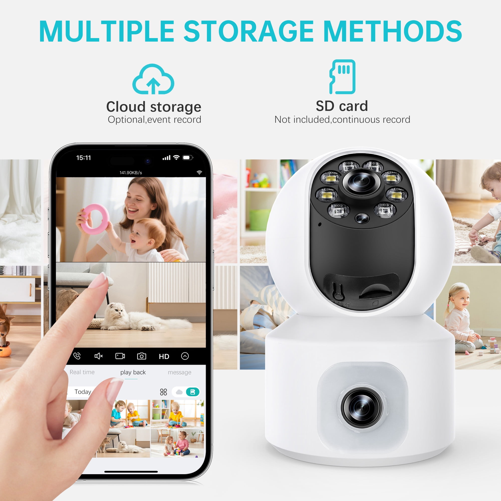 GPED Baby Monitor with Dual Cameras, 3K HD WiFi Security Camera W/ 360° PTZ & Fixed Camera,, Motion Tracking & Full-Color Night Vision for Baby Monitor/Pet Camera, 2-Way Audio for Baby Pet Elderly
