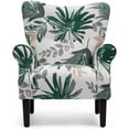 thumbnail image 3 of Erommy Mid Century High Back Accent Chair, Modern Upholstered Fabric Wingback Arm Chair for Living Room, Bedroom, Green Leaves, 3 of 7