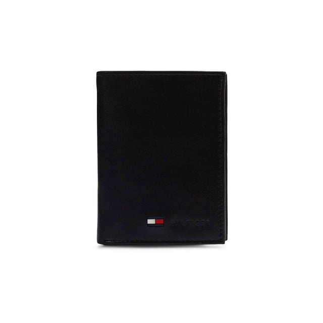 Billetera Tommy Hilfiger con tres pliegues, elegante y delgada, para hombre, color negro