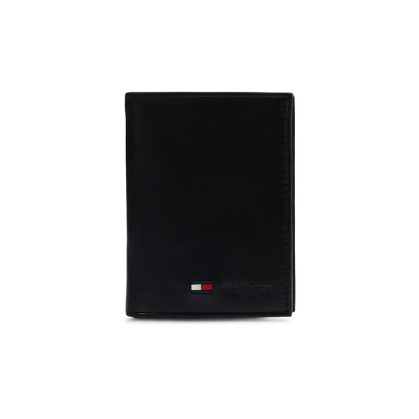 Billetera Tommy Hilfiger con tres pliegues, elegante y delgada, para hombre, color negro