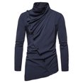 thumbnail image 1 of Camisas Negras Para Hombre Camisa informal de manga larga con solapa inclinada asimétrica de Color sólido informal a la moda para hombre (Navy, XXL), 1 of 4