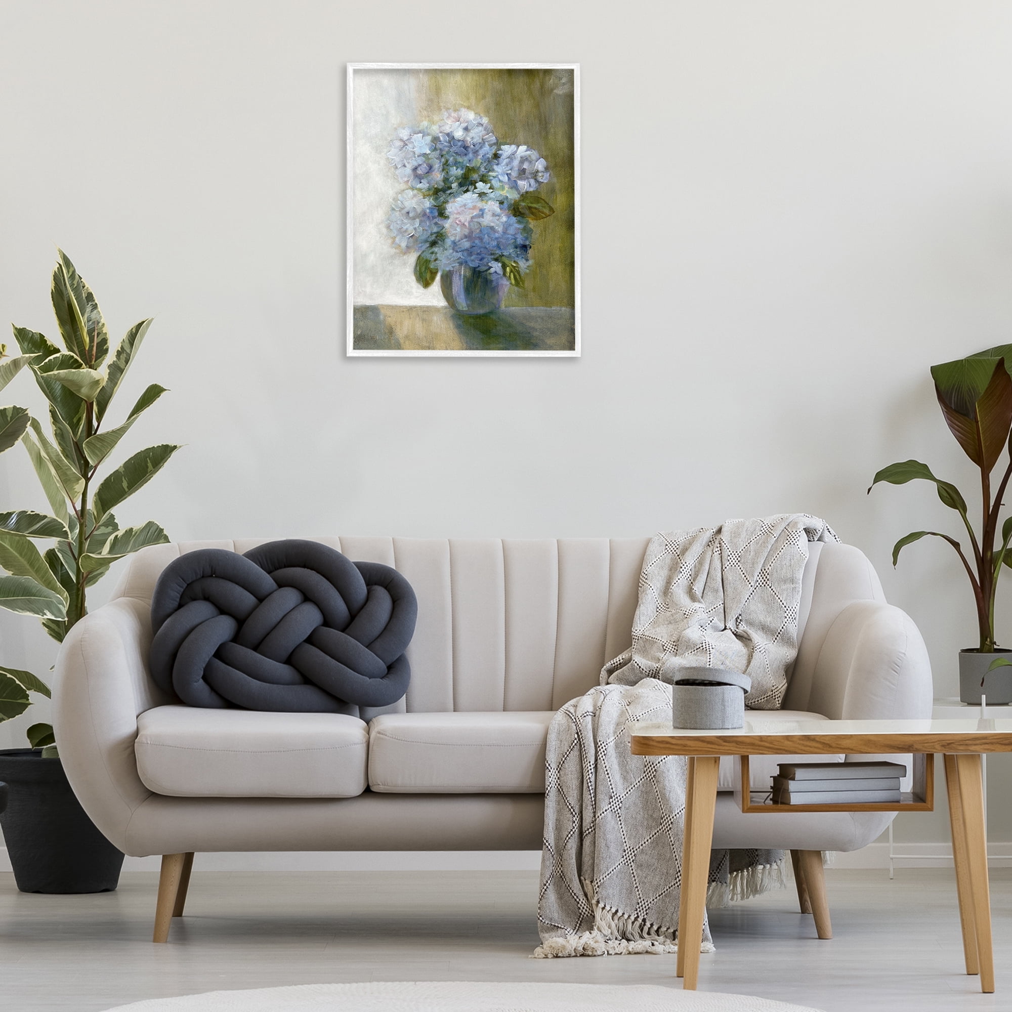 Stupell Industries Hydrangeas in Vase Botanical & Floral Painting White Framed Art Print Wall Art, 24 x 30