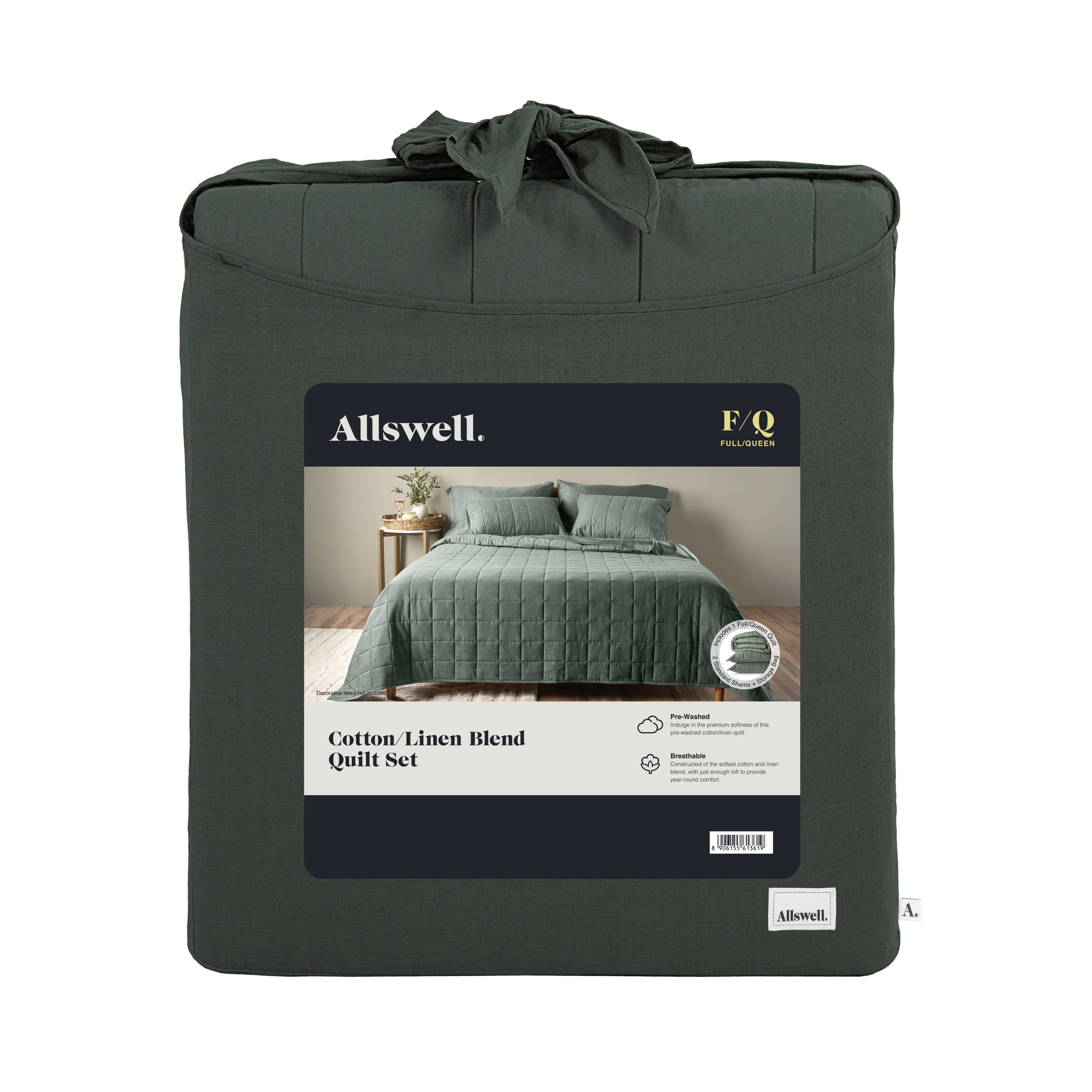 Allswell Cotton Linen Blend Quilt Set, Flagstone, Full/Queen