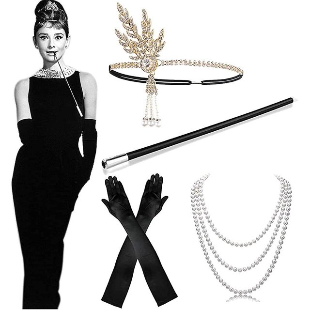 Conjunto de disfraz de accesorios de los años 20 para mujer, disfraz de Halloween de accesorios de los años 20 para mujer